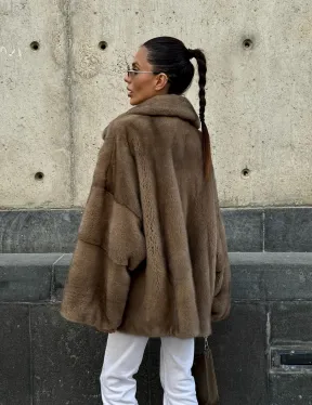 Норковый полушубок в пастельном оттенке