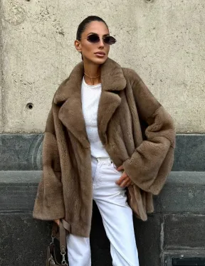 Норковый полушубок в пастельном оттенке