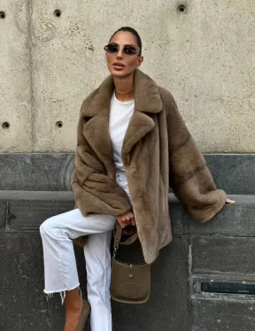 Норковый полушубок в пастельном оттенке