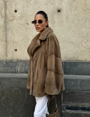 Норковый полушубок в пастельном оттенке