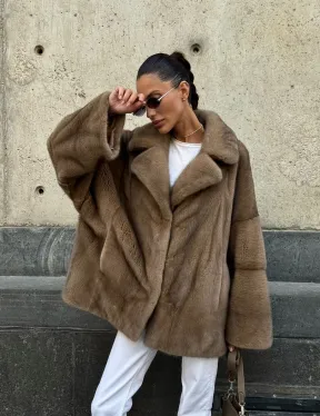 Норковый полушубок в пастельном оттенке