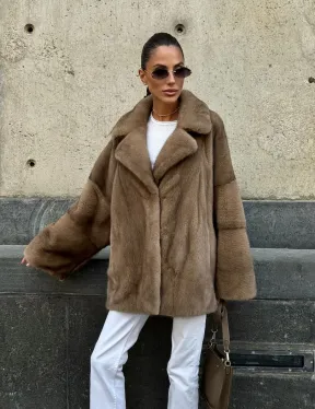 Норковый полушубок в пастельном оттенке