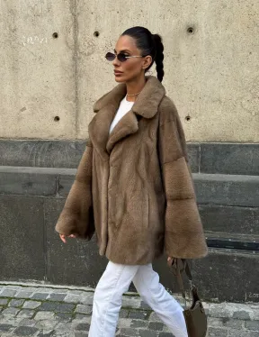 Норковый полушубок в пастельном оттенке