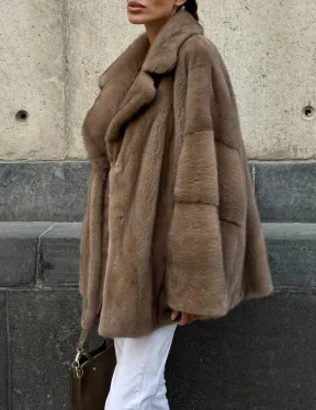 Норковый полушубок в пастельном оттенке