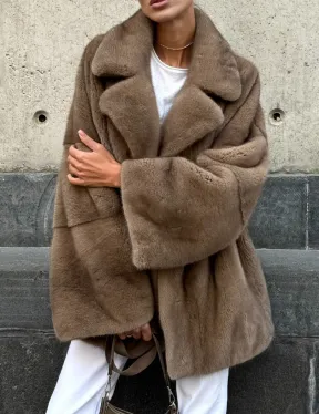 Норковый полушубок в пастельном оттенке