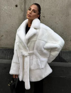 Белоснежная норковая шуба фасон 