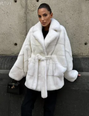 Белоснежная норковая шуба фасон 