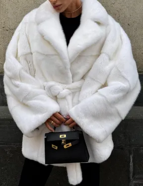 Белоснежная норковая шуба фасон 