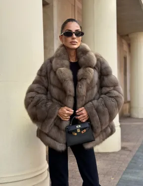 Короткая шуба из куницы - цвет пастель