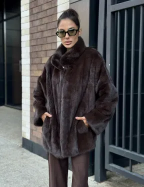 Полушубок автоледи из меха норки - стойка воротник