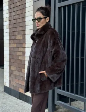 Полушубок автоледи из меха норки - стойка воротник