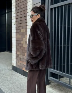 Полушубок автоледи из меха норки - стойка воротник