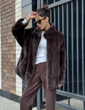 Полушубок автоледи из меха норки - стойка воротник