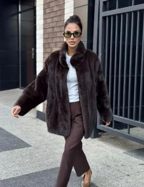 Полушубок автоледи из меха норки - стойка воротник