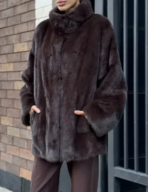 Полушубок автоледи из меха норки - стойка воротник