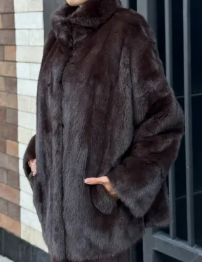 Полушубок автоледи из меха норки - стойка воротник