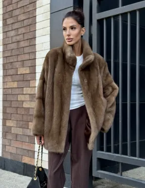 Шуба норковая пастель - стойка воротник
