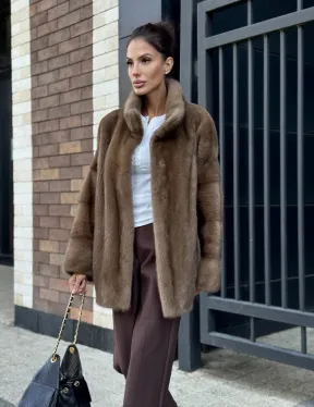 Шуба норковая пастель - стойка воротник