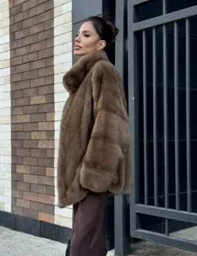 Шуба норковая пастель - стойка воротник