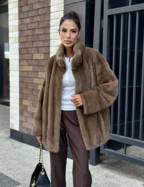 Шуба норковая пастель - стойка воротник