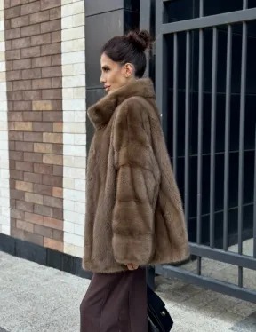 Шуба норковая пастель - стойка воротник