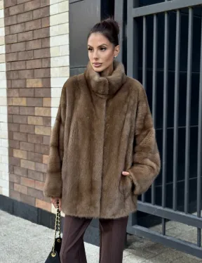 Шуба норковая пастель - стойка воротник