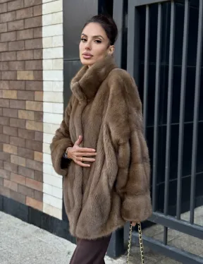 Шуба норковая пастель - стойка воротник