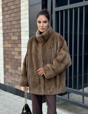 Шуба норковая пастель - стойка воротник