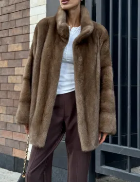 Шуба норковая пастель - стойка воротник