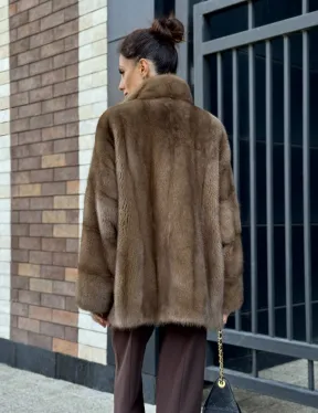 Шуба норковая пастель - стойка воротник