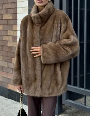 Шуба норковая пастель - стойка воротник