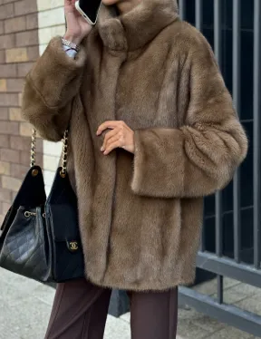 Шуба норковая пастель - стойка воротник