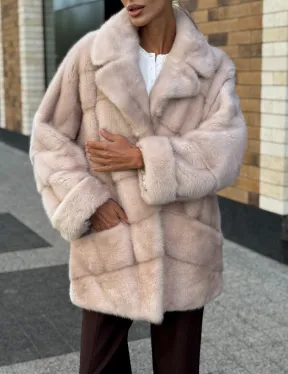 Шуба норковая пудрового цвета с английским воротником