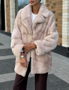 Шуба норковая пудрового цвета с английским воротником