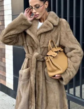 Женская длинная норковая шуба Pastel