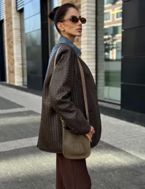 Стильный пиджак из натуральной плетеной кожи