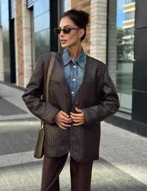 Стильный пиджак из натуральной плетеной кожи