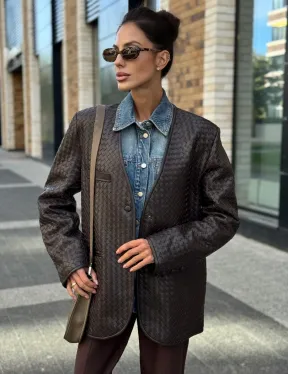 Стильный пиджак из натуральной плетеной кожи