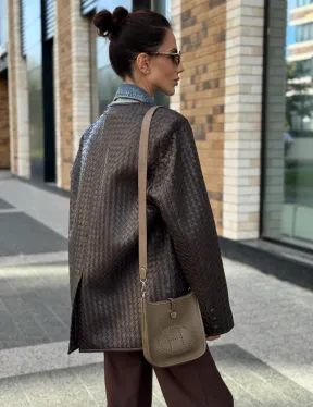 Стильный пиджак из натуральной плетеной кожи