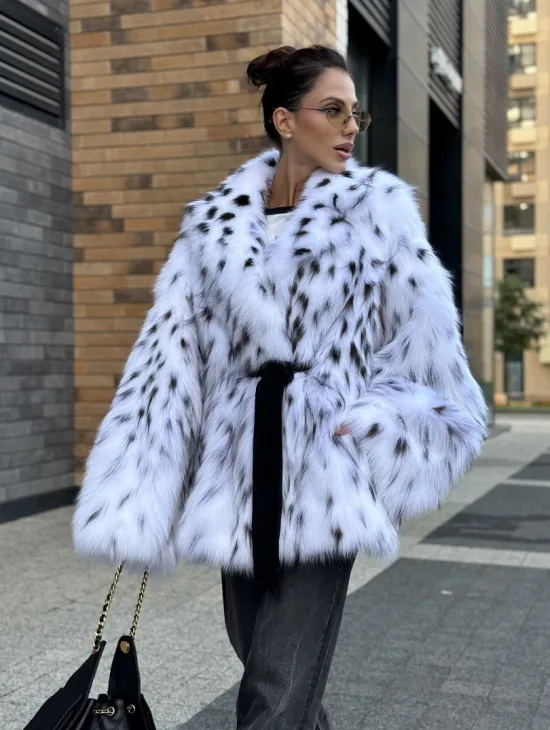 Шуба летучка из меха лисы под рысь Exclusive