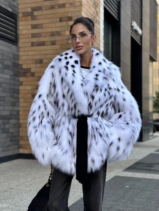 Шуба летучка из меха лисы под рысь Exclusive