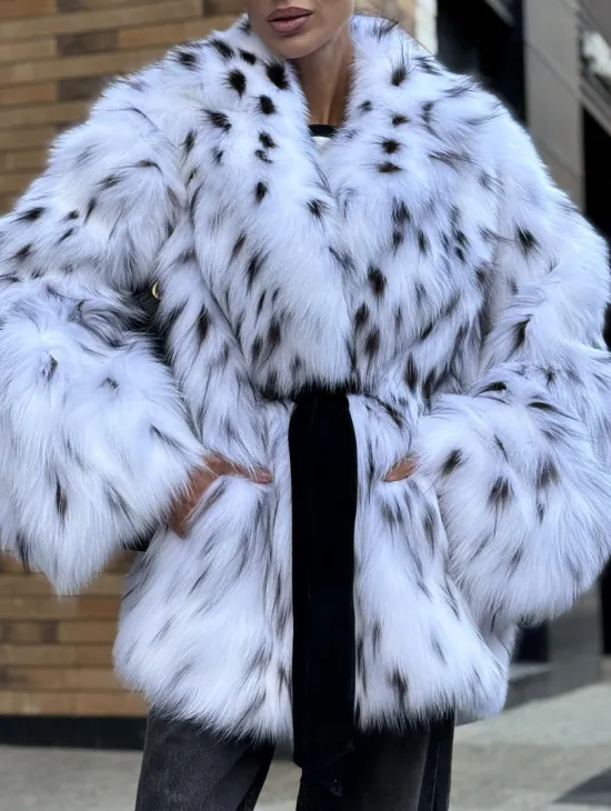 Шуба летучка из меха лисы под рысь Exclusive