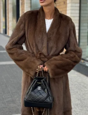 Длинное норковое пальто - шуба в цвете соболь