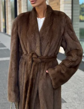 Длинное норковое пальто - шуба в цвете соболь