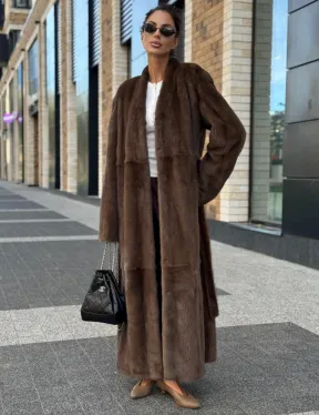 Длинное норковое пальто - шуба в цвете соболь