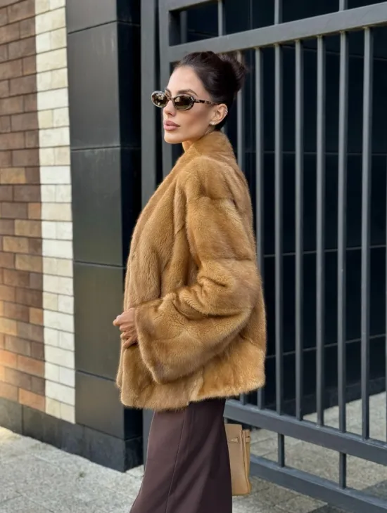 Норковый жакет Gold воротник V-образный