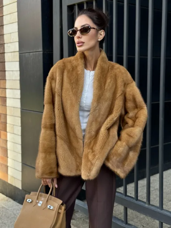 Норковый жакет Gold воротник V-образный