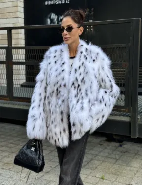Шуба из меха белой аукционной лисы под рысь, ручная работа