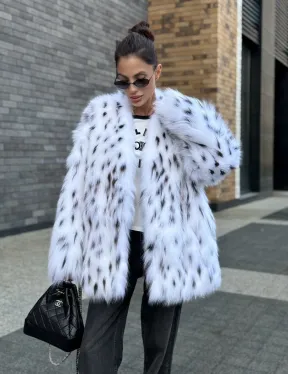 Шуба из меха белой аукционной лисы под рысь, ручная работа