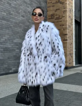 Шуба из меха белой аукционной лисы под рысь, ручная работа